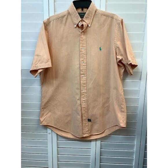 Polo Country Ralph Lauren Mens Peach Short Sleeve Button-Down Shirt L 100% Cotto - Picture 1 of 5